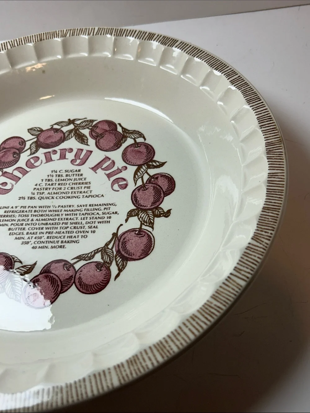 1983 Royal China Jeannette Country Ceramic Harvest cherry pie recipe plate
